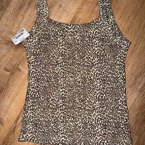 AE Leopard Print Square Neck Tank Top - Beige/Black